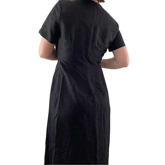 Orvis Black Linen Button Front V Neck Maxi Dress Size 16p - Picture 3 of 7
